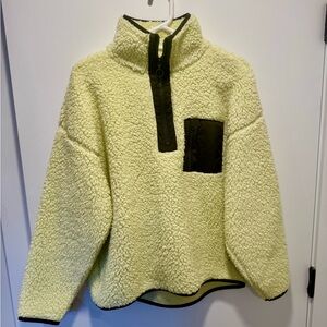 Lou & Grey: Sherpa Quarter-Zip Sweatshirt (Key Lime w/ Brown)